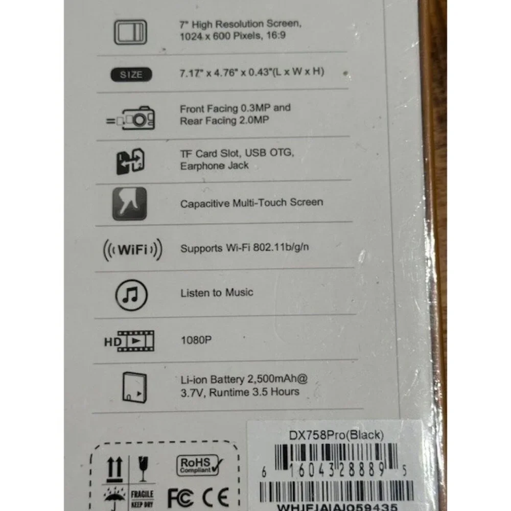 iRola DX758 Pro Black 7 in Quad Core 8GB Android 4.4 KitKat Tablet HD Sealed New